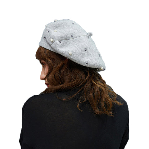 Image of Faux Cony Hair Pearl Beret Hat - Itopfox