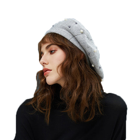 Image of Faux Cony Hair Pearl Beret Hat - Itopfox