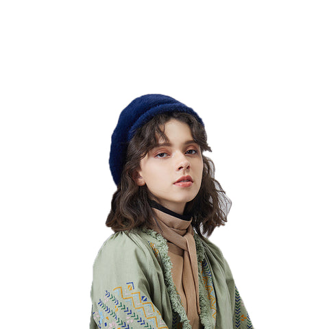 Image of Peaked Beret Hat With Faux Wool - Itopfox