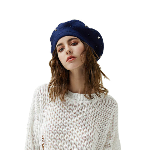 Image of Faux Cony Hair Pearl Beret Hat - Itopfox