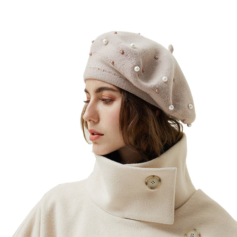 Image of Faux Cony Hair Pearl Beret Hat - Itopfox