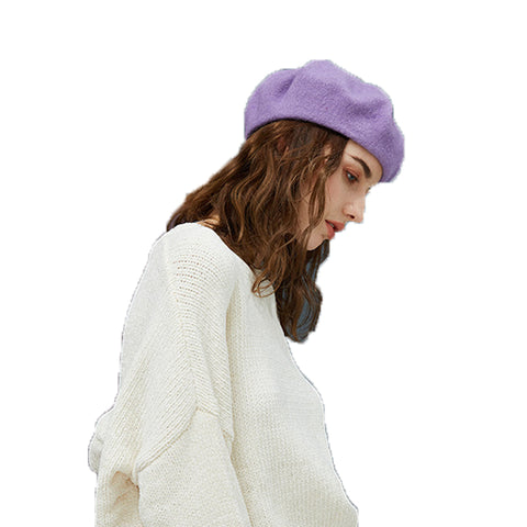 Image of Solid Color Wool Beret Hat - Itopfox