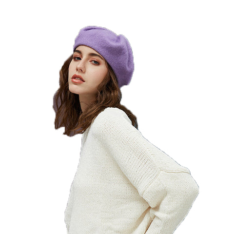 Solid Color Wool Beret Hat - Itopfox