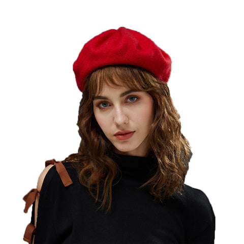 Image of Solid Color Wool Beret Hat - Itopfox