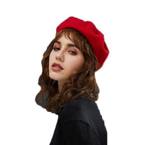 Image of Solid Color Wool Beret Hat - Itopfox