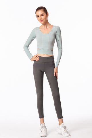 Image of Backless Long Sleeve Yoga Top - Itopfox