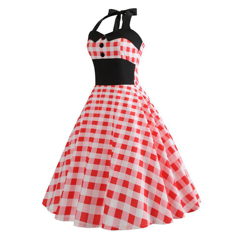 Image of Halter Grid 50s Hepburn Vintage Dress - Itopfox