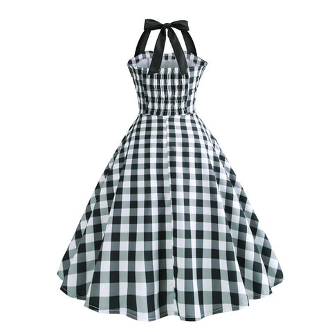 Image of Halter Grid 50s Hepburn Vintage Dress - Itopfox