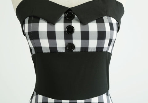 Image of Halter Grid 50s Hepburn Vintage Dress - Itopfox