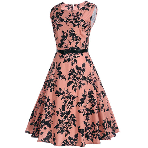 Image of Classic Vintage Floral Hepburn Dress - Itopfox