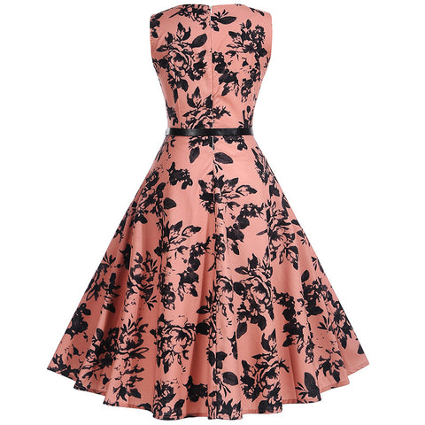 Image of Classic Vintage Floral Hepburn Dress - Itopfox