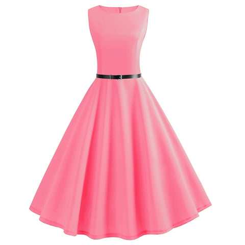 Image of Pure Color Tea Party Hepburn Dress - Itopfox