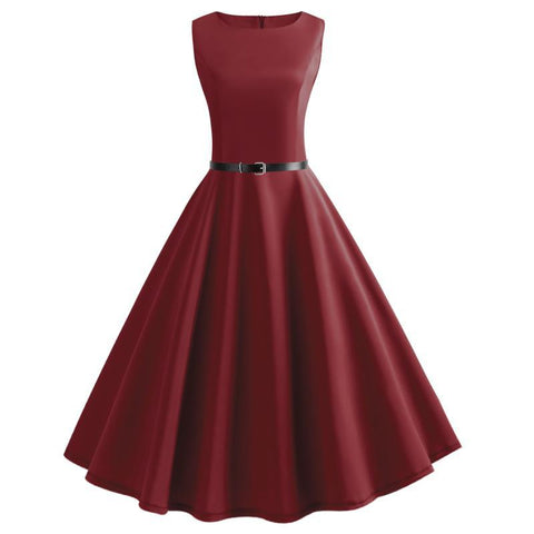 Image of Pure Color Tea Party Hepburn Dress - Itopfox