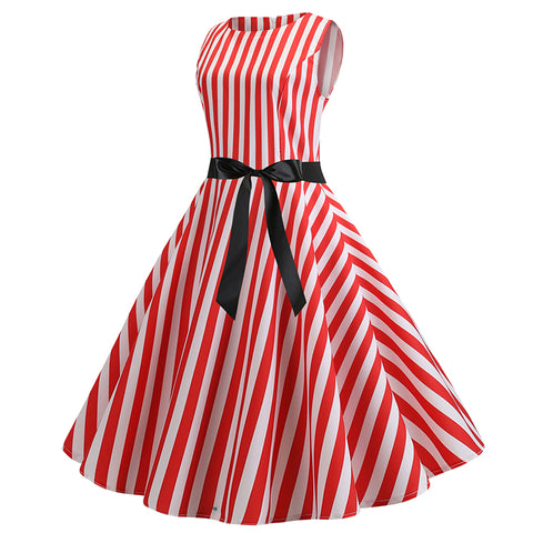 Image of Bowknot Ribbon Striped Hepburn Dress - Itopfox