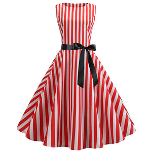 Bowknot Ribbon Striped Hepburn Dress - Itopfox