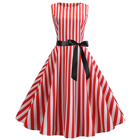 Image of Bowknot Ribbon Striped Hepburn Dress - Itopfox