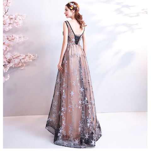 V-Neck Starry Prom Dress - Itopfox