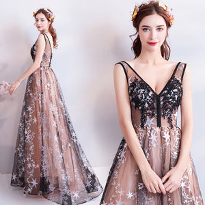 V-Neck Starry Prom Dress - Itopfox