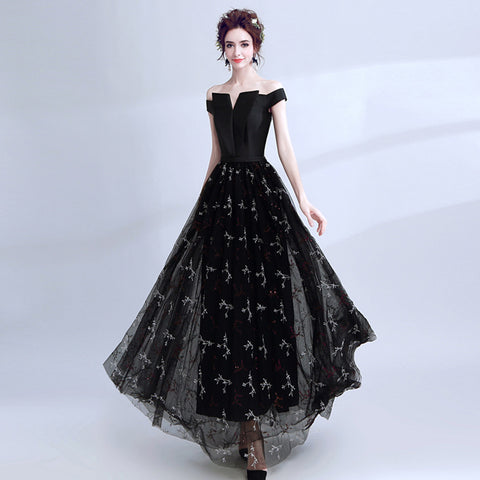 Image of V-Neck Evening Cocktail Black Dress - Itopfox