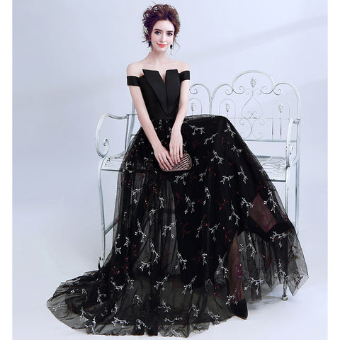 Image of V-Neck Evening Cocktail Black Dress - Itopfox