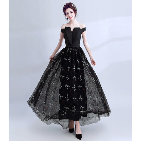 Image of V-Neck Evening Cocktail Black Dress - Itopfox