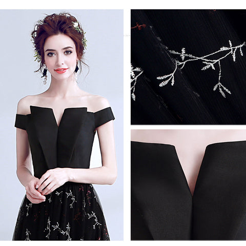 Image of V-Neck Evening Cocktail Black Dress - Itopfox