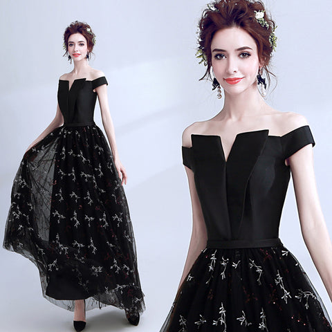 Image of V-Neck Evening Cocktail Black Dress - Itopfox