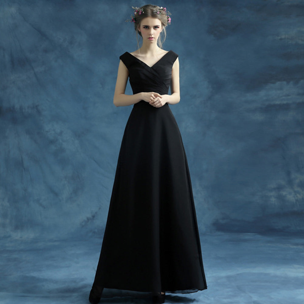 V-Neck Tunic Black Prom Dress - Itopfox