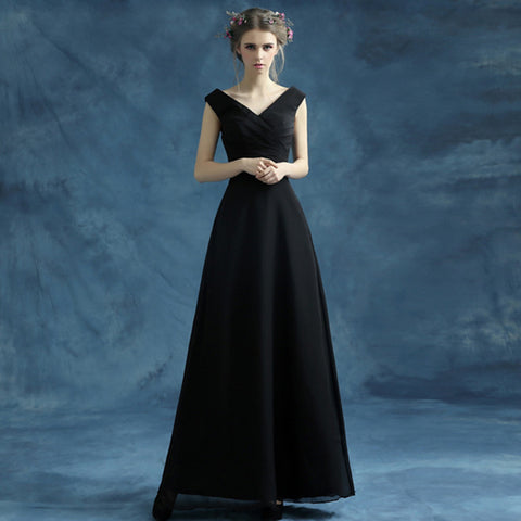 Image of V-Neck Tunic Black Prom Dress - Itopfox