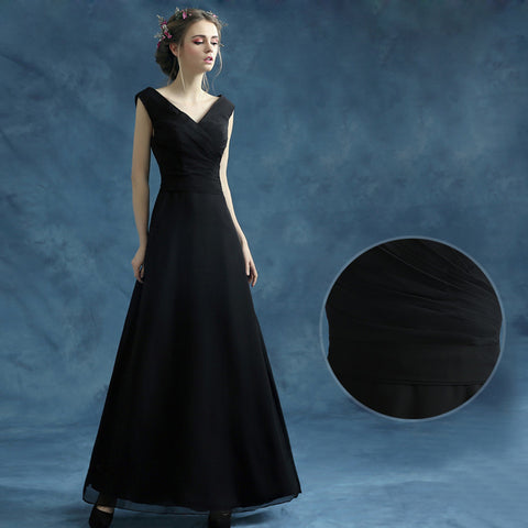 Image of V-Neck Tunic Black Prom Dress - Itopfox