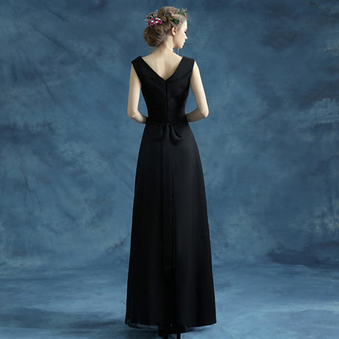 Image of V-Neck Tunic Black Prom Dress - Itopfox