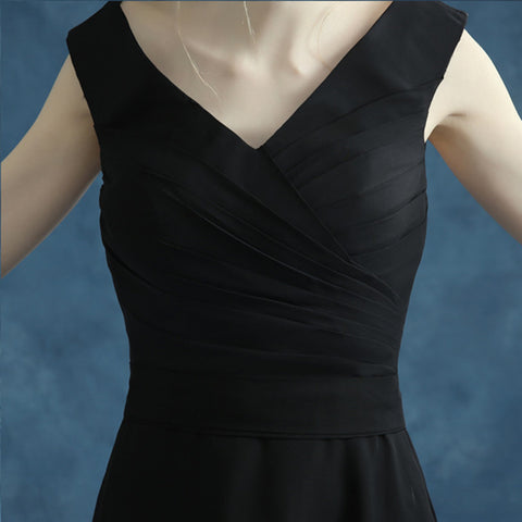 Image of V-Neck Tunic Black Prom Dress - Itopfox
