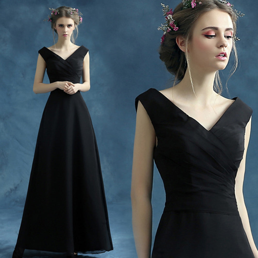 V-Neck Tunic Black Prom Dress - Itopfox