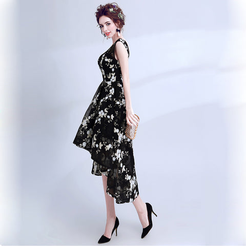 Image of Irregular Hem Floral Cocktail Dress - Itopfox