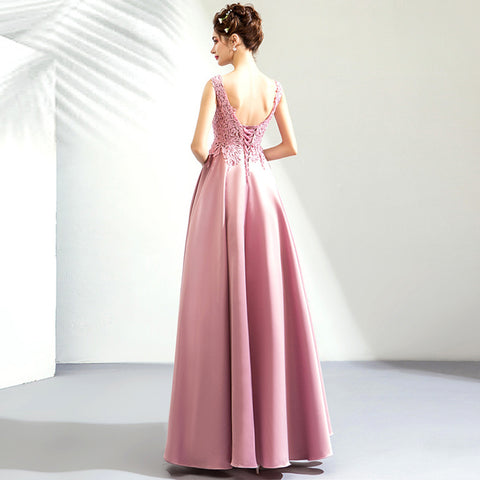 Image of V-Neck Lace Maxi Prom Dress - Itopfox