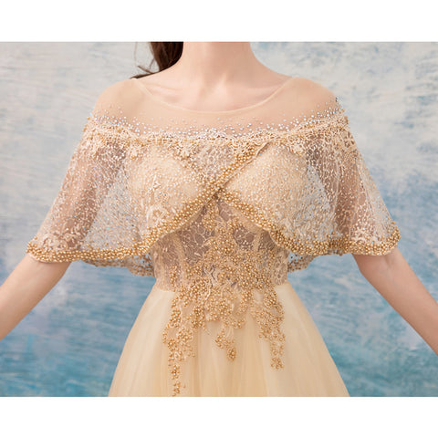 Image of Boat Neck Lace Prom Dress - Itopfox