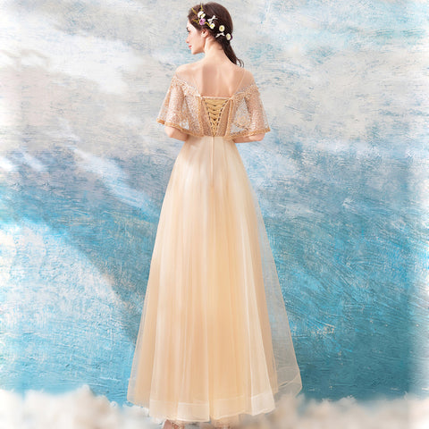 Image of Boat Neck Lace Prom Dress - Itopfox