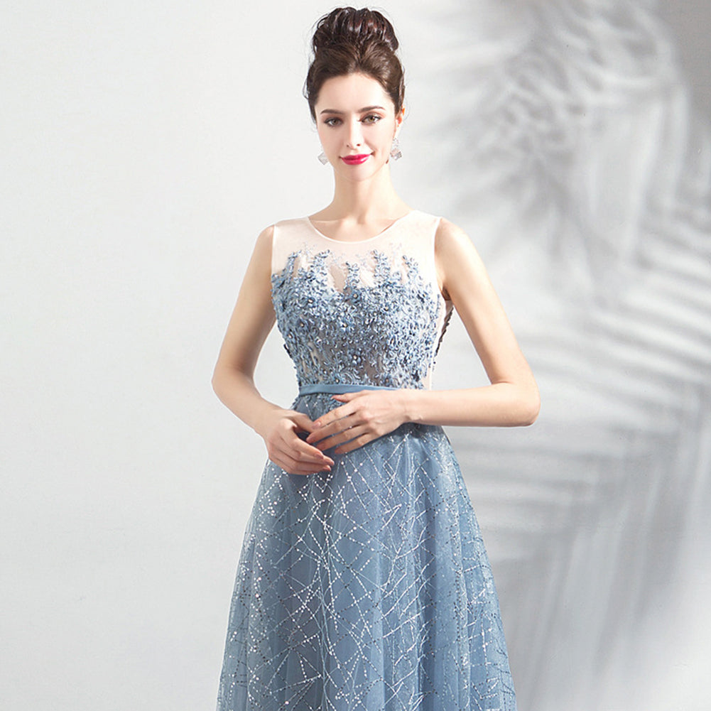 Starry Floral Maxi Prom Dress - Itopfox