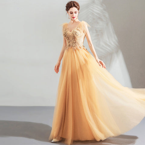 Image of Cap Sleeve Embroidery Prom Dress - Itopfox