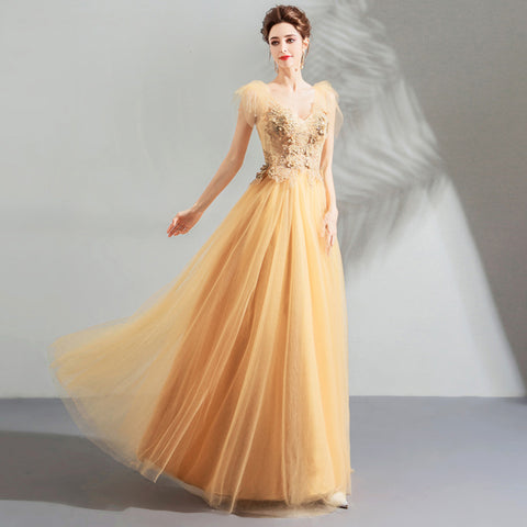 Image of Cap Sleeve Embroidery Prom Dress - Itopfox