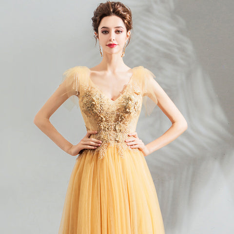 Image of Cap Sleeve Embroidery Prom Dress - Itopfox