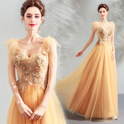 Image of Cap Sleeve Embroidery Prom Dress - Itopfox