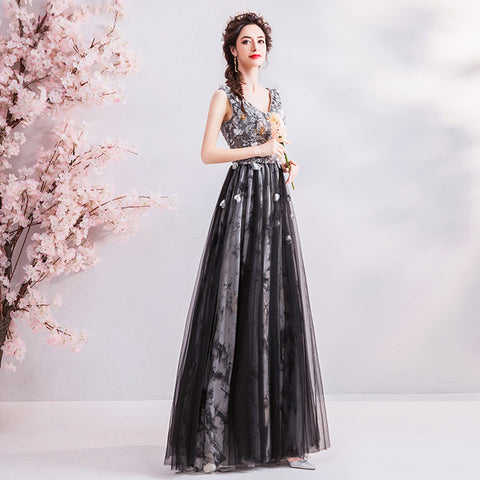 Image of V-Neck Chiffon Embroidery Maxi Dress - Itopfox