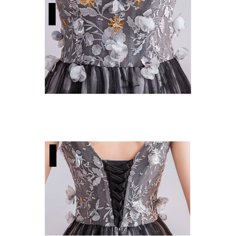 V-Neck Chiffon Embroidery Maxi Dress - Itopfox