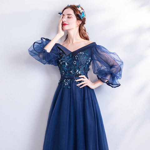 Image of Flare Sleeve Chiffon Prom Dress - Itopfox