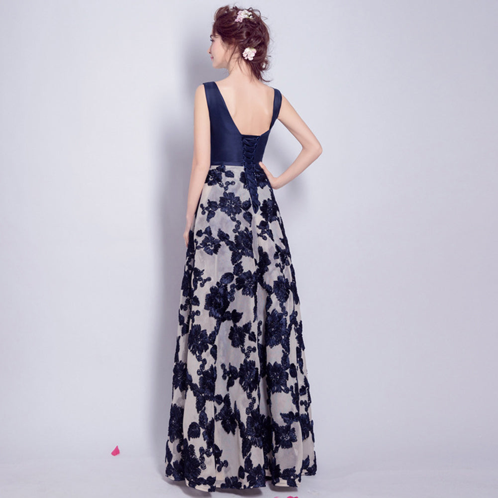 V-Neck Floral Chiffon Dress - Itopfox