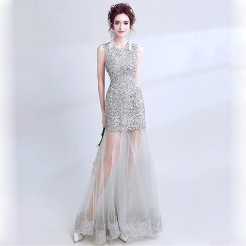 Image of Beading Lace Sleeveless Prom Dress - Itopfox