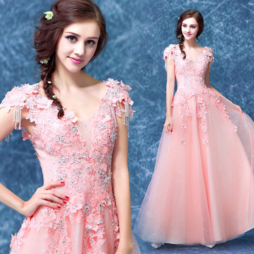 Lace Embroidery V-Neck Maxi Dress - Itopfox