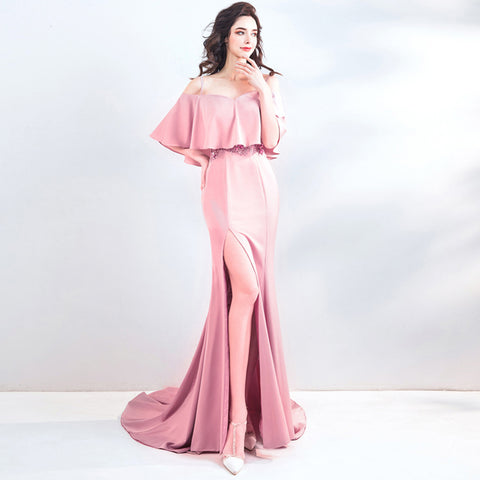 Image of Off Shoulder Split Draggle Tail Dress - Itopfox