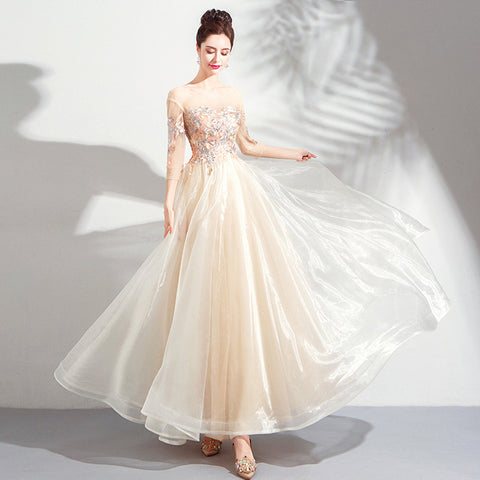Image of Half Sleeve Beadings Chiffon Dress - Itopfox